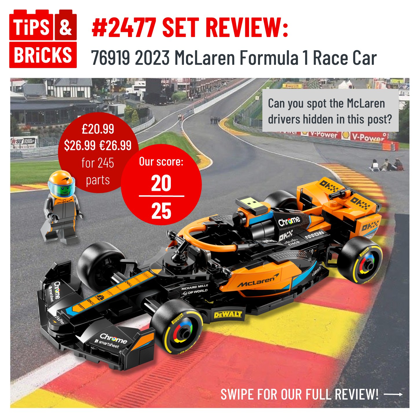 2477 SET REVIEW: 76919 2023 McLaren Formula 1 Race Car - Tips&Bricks